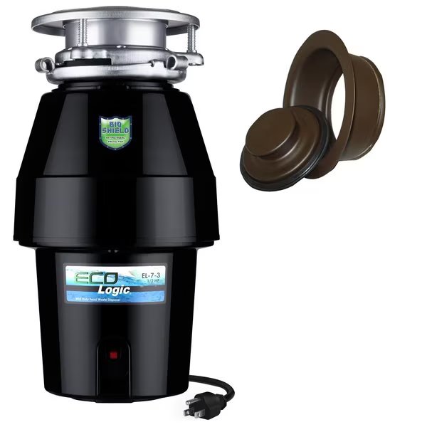 1/2 HP Continuous Feed Garbage Disposal with Oil Rubbed Bronze Sink Flange, Eco Logic, Mfr#: 10-US-EL-7-DS-3B-ORB